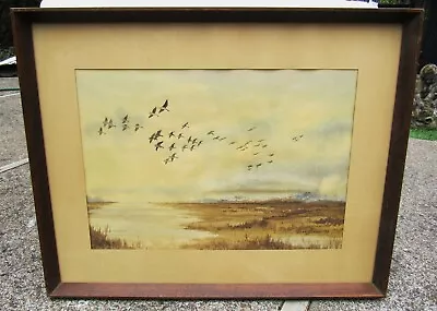 Beautiful Signed Vintage Watercolor Painting Wild Geese Landscape Bill James • $175