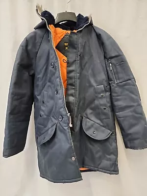 Warm Wear By Nesco Vintage Men's Medium Hooded Overcoat Heavy Blue/Orange • $28.99