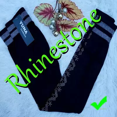 Rhinestone Pattern Leggings Christmas Solid Black Snowflake CRYSTAL BLING • $12.95