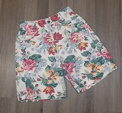 Vintage 90s Z. Cavaricci Flower Denim Shorts Sz 27 Small 7  Inseam Great Shape • $40