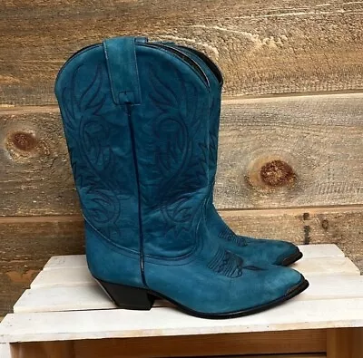 ACME Vintage Womens Size 7.5 Blue Suede Leather Cowboy Western Boots USA • $49.99