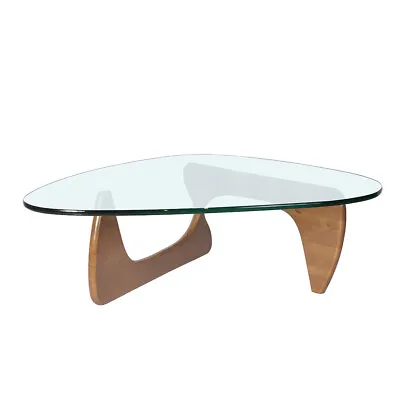 $449 • Buy Glass Triangle Coffee Table With Solid Wood Stand Fit For Noguchi-Style