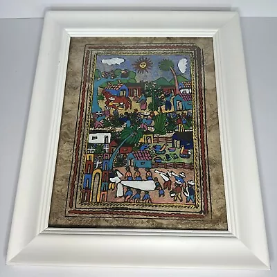 Vintage Mexican Amate Bark Paper Folk Art Handmade Painting Rare - Size 14x11in • $49.99