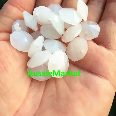 £5.01 • Buy 20 X Octagon Beads White Colour Crystal Glass 14mm 2 Holes Chandeliers Jewellery