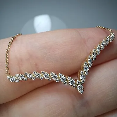 1Ct Moissanite Tester Pass Thick Chevron V Shape Necklace 14K Yellow Gold Plated • $110.49
