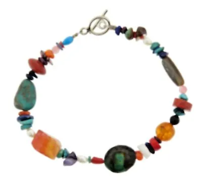 Turquoise Carnelian Coral Bead Toggle Bracelet 9.25 In • $28.51