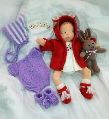 Waldorf Baby Doll & Knitted Bunny Toy And Large Selection Of Knitted Clothes NEW • £130.80