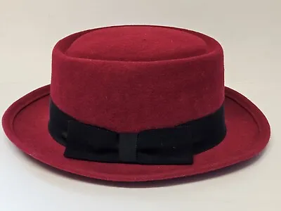 Vintage Arlin 100% Wool Ladies Pork Pie Hat Red With Black Grosgrain Ribbon Band • $6.99