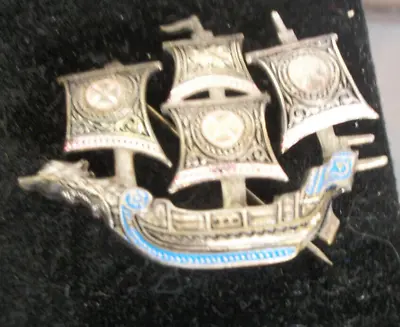 Vintage Pin-Brooch Spanish Galleon Ship Maltese Cross Damascene Spain • $11.75