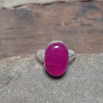 Hot Pink Agate Oval Ring925 Sterling Silver Statement RingHandmade Jewelry • $10.99
