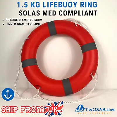 Lifebuoy Ring Medium 58cm SOLAS 1.5kg Yacht Boat River Canal Lake Safety • £27