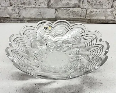 Czech Bohemian Cut Crystal Bowl Large Centerpiece Bowl Swirl Pattern Holiday • $79.99