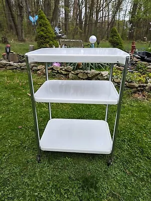 Vintage Costco 3 Tier Rolling White Metal And Chrome Kitchen Cart • $74.99