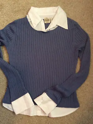 B Moss  Women's Classics Slate Blue Sweater White Collar -Size M • $10