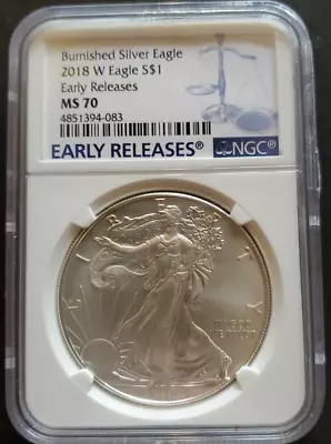 2018 W Ngc Burnished Ms70 Early Releases Silver Eagle Blue Justice Label S$1 • $49