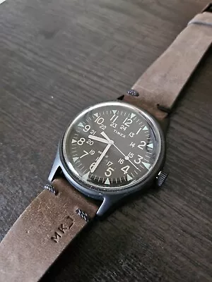 Timex Men's Watch MK1 Quartz Gunmetal Stainless Steel Case Brown Strap TW2R97000 • $15.99