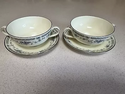 MINTON BELLEMEADE Fine Bone China Set Of 2 Cream Soup/ Bouillon Cups W/Saucers • $55