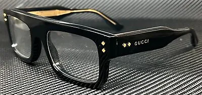 GUCCI GG1085O 001 Shiny Black Gold Men's 52 Mm Rectangle Eyeglasses • $241.38