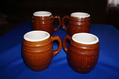 4 Vintage McCoy Pottery Brown Barrel Mugs With White Rim & Interior #4 Shield • $25