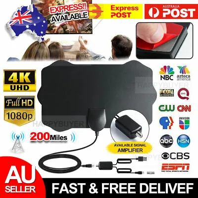 $8.85 • Buy 4K TV Antenna Flat Indoor HD Digital Indoor Amplified Amplifier 200 Mile Aerial