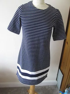 Joules U_marie Navy Blue / White Striped Dress Uk 10 Shift Style Vgc Back Zip • $4.93