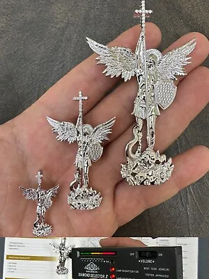 MOISSANITE Saint St Michael Slaying Dragon Archangel Pendant 925 Silver - 1-3  • $45.22