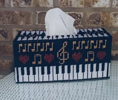 Vintage Needlepoint Plastic Canvas Long Tissue Box Cover Kit - I Love Music • $17.95