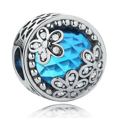 $29.50 • Buy BLUE DAISY CZ S925 Sterling Silver Bead Charm By Charm Heaven NEW
