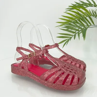 Mel Melissa Pink Glitter Possession Jelly Fisherman Sandal Buckle Girls Size 2 • $39.95