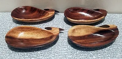 Vintage SET Of 4 Small WOODEN WHALE Shaped Snack BOWL Trinket DISH Philippines • $24.95