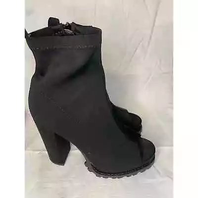 Liliana Monclair 8.5 Open Toe Chunky Boots Black EUC Stretch • $20