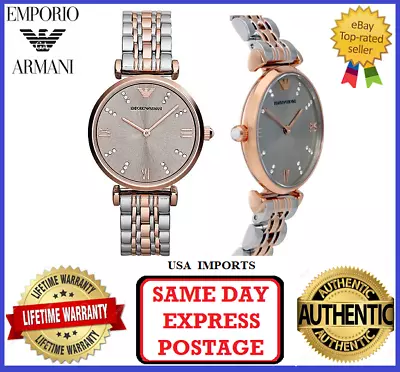 Emporio Armani AR1840 Gianni T-Bar Silver Rose Gold And Grey Womens Wrist Watch • $249.99