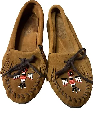 Minnetonka Leather Beaded Eagle Stitched Moccasins Size 9 • $25