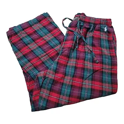 POLO RALPH LAUREN Sleepwear Pants Mens Large Plaid Cotton Flannel Pajama Red • $29.95