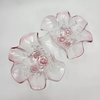 Mikasa Walther Crystal Double Bowl 11 Inch Pink Flower Candy Dish West Germany • $7.95