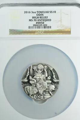 2016 3 Oz. TOKELAU Silver $10 ODIN High Relief NGC MS 70 Antiqued #50 .999 AG • $499