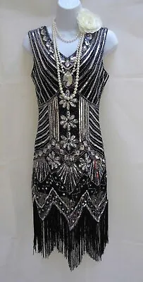 1920's Style Gatsby Vintage Charleston Sequin Beaded Flapper Dress Size 8/10 • £29.99