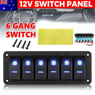 6 Gang 12V Switch Panel Rocker LED Lights Toggle Switches Control Marine Boat RV • $26.39