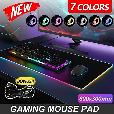 LED Gaming Mouse Pad Large RGB Extended Mousepad Keyboard Desk Anti-slip Mat AU • $23.49