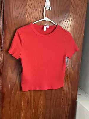 H&M Divided Basic Women’s Large Crop Top Bright Red Ribbed • $8.50