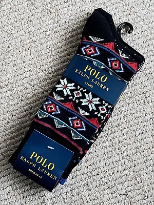 2 PAIRS GENUINE : POLO RALPH LAUREN Black Seasonal Classic Cotton SOCKS RL10 • £26.99