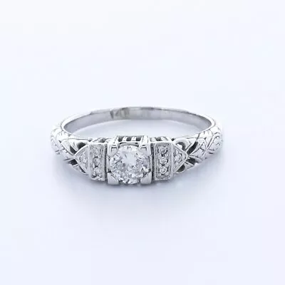 0.8CT Natural Diamond E/VS2 Round Cut 14K White Gold 4-Prong Vintage Accent Ring • $1568.80