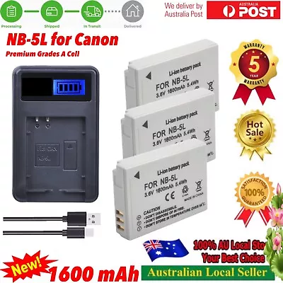 3x 1600mAh NB-5L/NB5L Battery + Charger For Canon PowerShot S100/S110 • $45.60