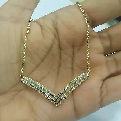 1Ct Baguette Cut Simulated Diamond V-Shape Pendant Necklace 14K Gold Plated • $83.99