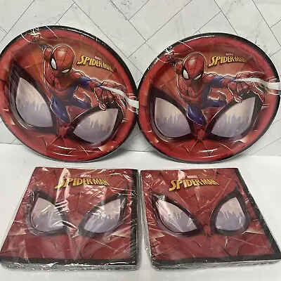 4 Pc Spiderman Happy Birthday Party Supplies Napkins And Dinner Plates • £11.57