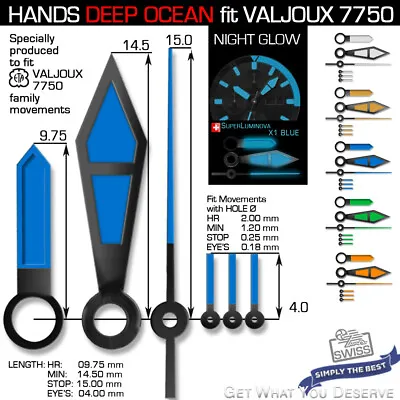 Hands Set For Movement Eta Valjoux 7750 Deep Ocean Superluminova 5 Colors • $39