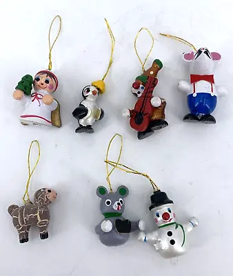 Vintage Miniature Christmas Ornaments Lot Of 7 Wooden Tree Mini Painted 1.25  • $9.99