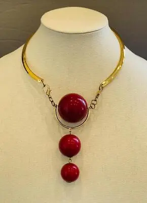 RARE VERSACE UGO CORREANI MODERNIST RED SPHERE NECKLACE CHOKER 1980s COUTURE • $200