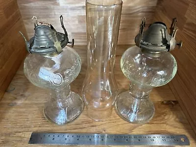 Pair Of Antique Glass Paraffin Oil Lamps With 1 Shade • £9.99