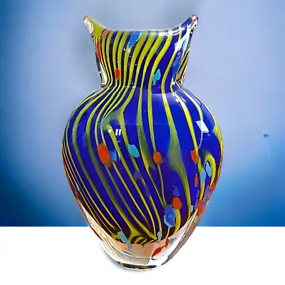 Venetian Murano Art Glass Hand Blown Retro Striped Vase 7.5  • $62.89